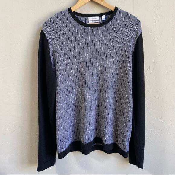 Calvin Klein Black And White Italian Yarn Merino Wool Pull Over Sweater‎ - Picture 1 of 5